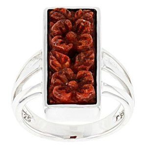 Coral Sterling Silver Floral Ring Size 5